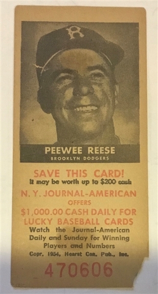 1954 PEE WEE REESE JOURNAL-AMERICAN BROOKLYN DODGERS SCHEDULE