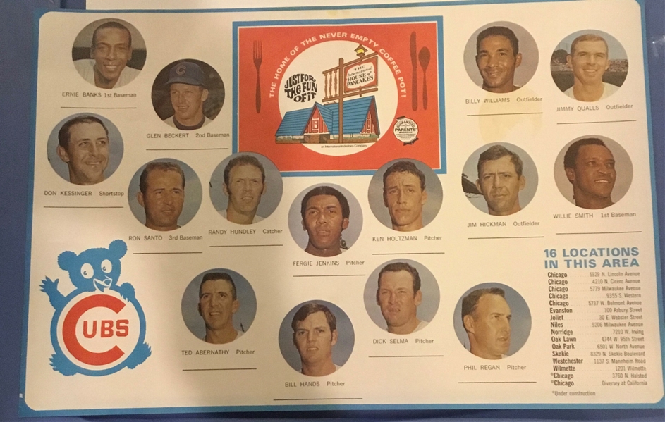 1969 CHICAGO CUBS IHOP PLACEMAT  w/PLAYERS- 2 DIFFERENT