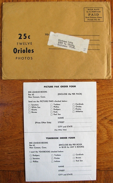 1960 BALTIMORE ORIOLES PHOTO PACK w/ ENVELOPE