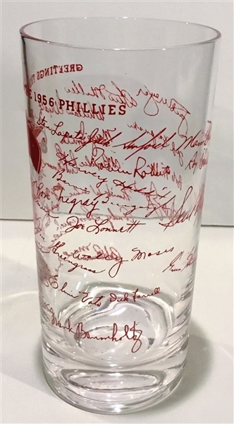 1956 PHILADELPHIA PHILLIES GLASSES- SET OF 6 w/FACSIMILE AUTOGRAPHS