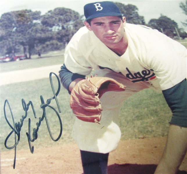 SANDY KOUFAX SIGNED COLOR PHOTO MATTED & FRAMED w/CAS COA