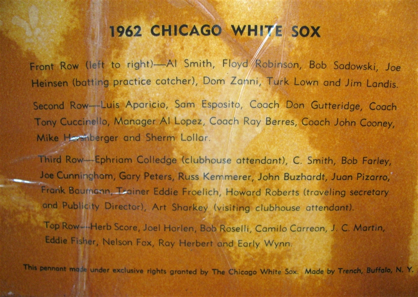 1962 CHICAGO WHITE SOX PHOTO BASEBALL PENNANT