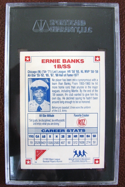 ERNIE BANKS SIGNED CARD - SGC SLABBED & AUTHENTICATED