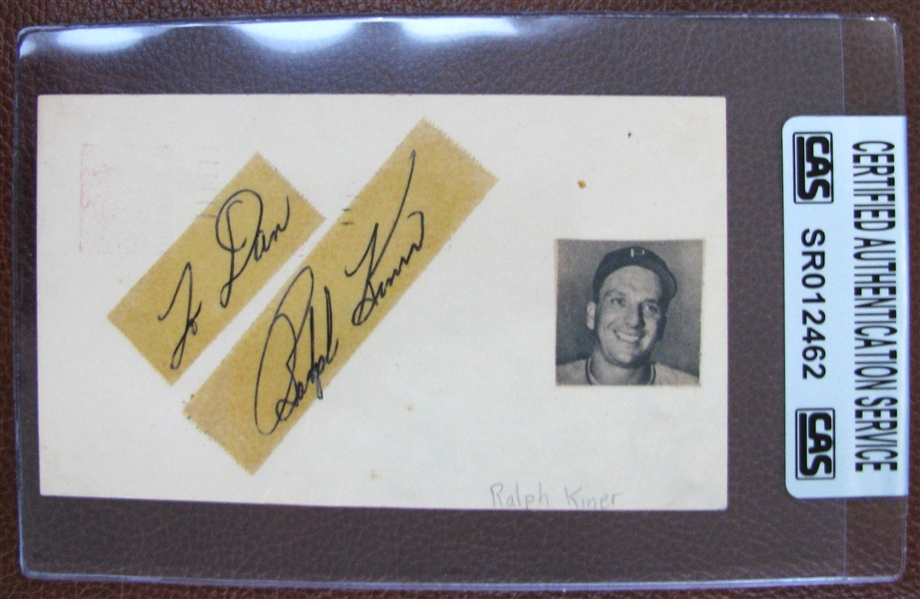 RALPH KINER SIGNED 1955 POSTCARD - CAS AUTHENTICATED