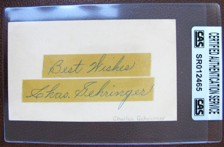 1955 BEST WISHES CHAS GEHRINGER SIGNED GOVERMENT POSTCARD - w/CAS AUTHENTICATION