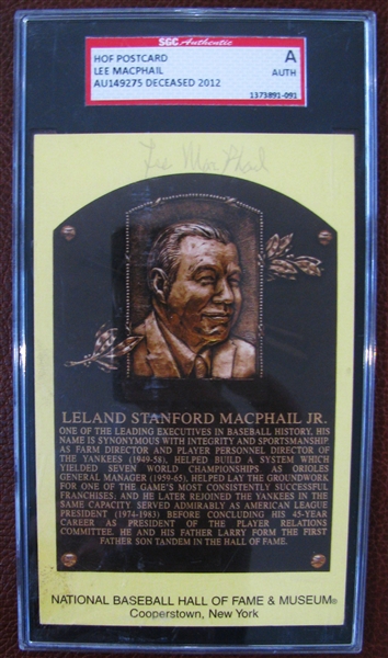 LEE SIGNED HALL OF FAME POST MACPHAIL CARD- SGC SLABBED & AUTHENTICATED
