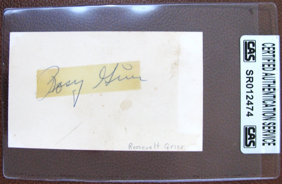ROSEY GRIER SIGNED 3X5 INDEX CARD - CAS AUTHENTICATED
