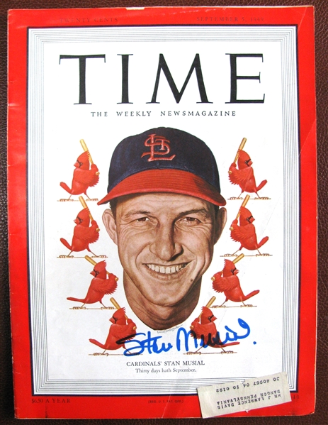 STAN MUSIAL SIGNED ST. LOUIS CARDINALS 1949 TIME MAGAZINE