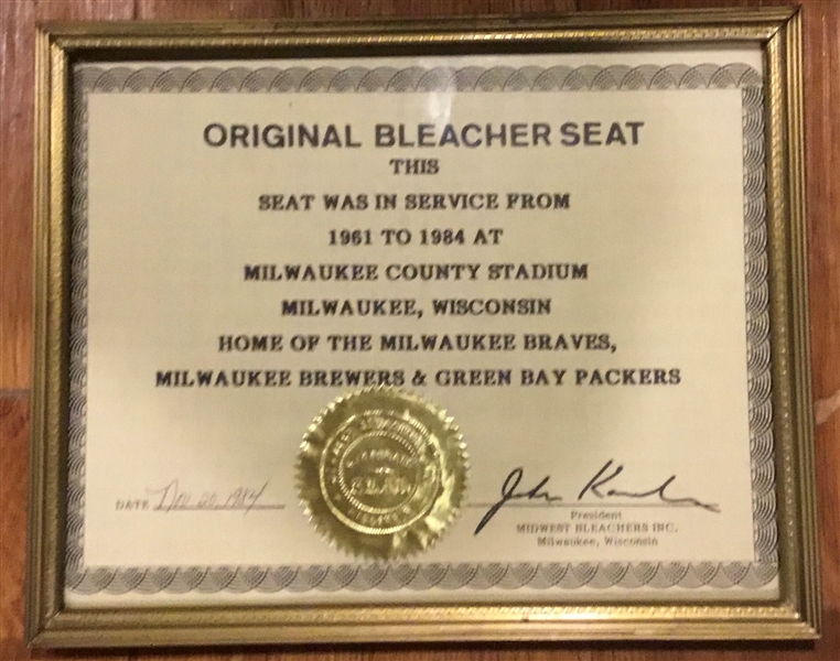 VINTAGE BLEACHER SEAT SECTION FROM MILWAUKEE COUNTY STADIUM-PACKERS & BRAVES