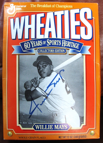 WILLIE MAYS SIGNED WHEATIES SEALED CEREAL BOX w/JSA