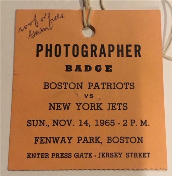 1965 BOSTON PATRIOTS vs N.Y. JETS PRESS PASS - NAMATH's 1st YEAR