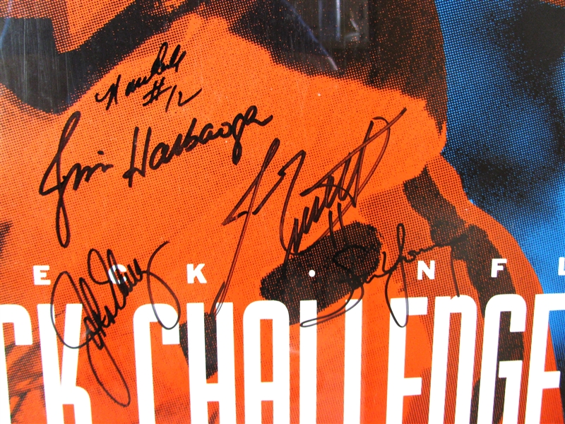 1992 QUARTERBACK CHALLENGE (10) SIGNED FRAMED POSTER - MARINO - ELWAY - YOUNG - KELLY - AIKMAN - MOON w/CAS COA 