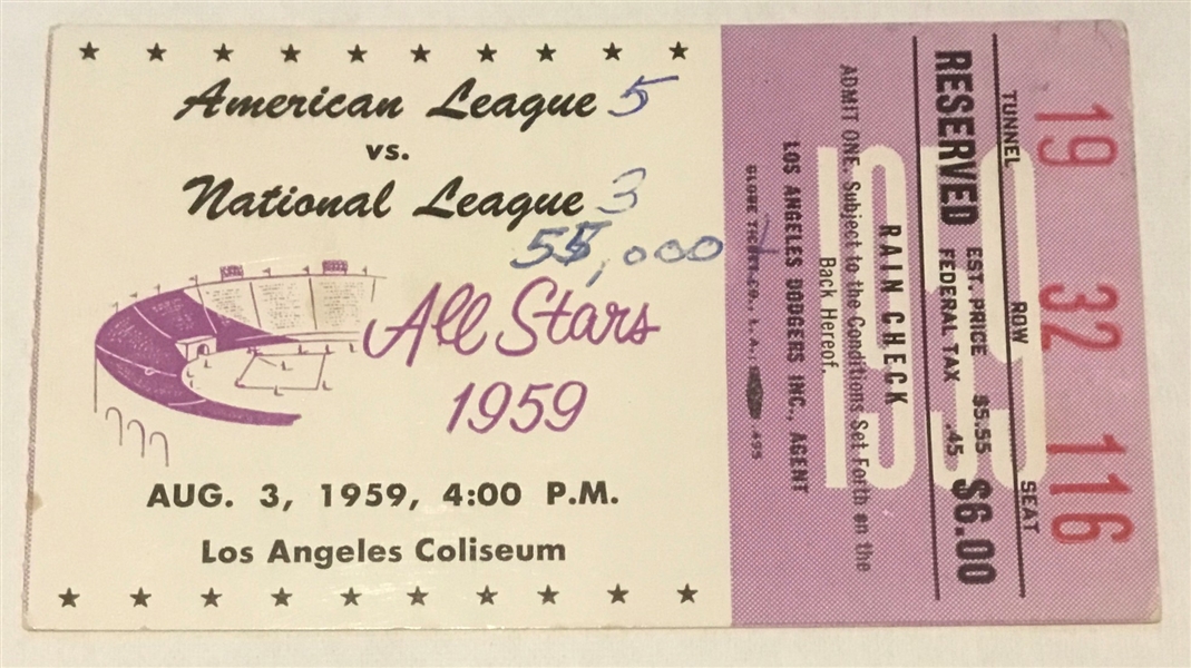 1959 MLB ALL-STAR GAME TICKET STUB @ L.A.