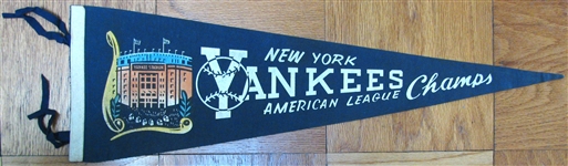 RARE - 1955 NY YANKEES AMERICAN LEAGUE CHAMPIONS 3/4 PENNANT