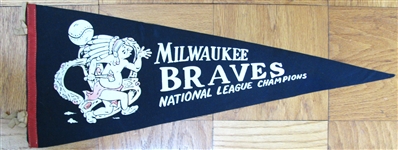 RARE - 1957 MILWAUKEE BRAVES "NATIONAL LEAGUE CHAMPIONS" PENNANT
