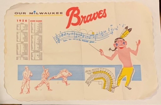 1956 MILWAUKEE BRAVES PLACEMAT w/SCHEDULE