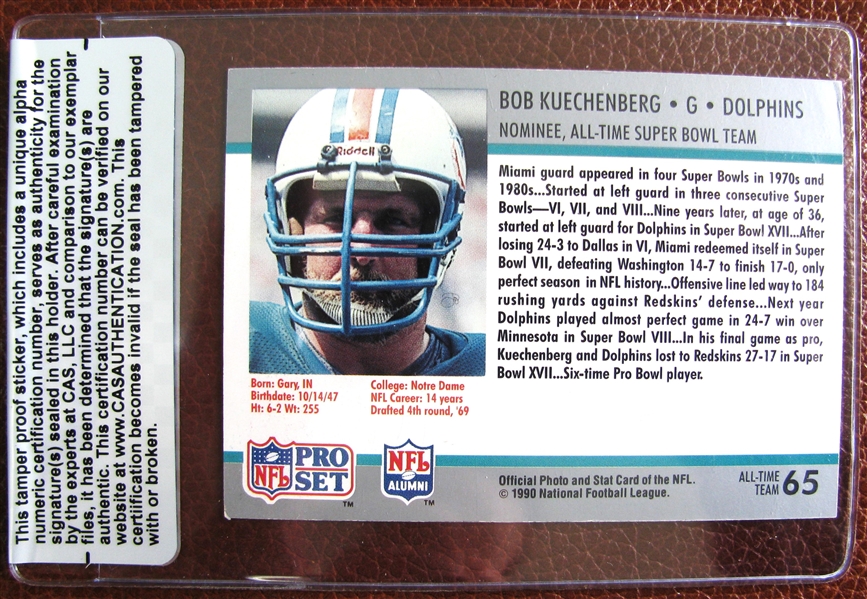 BOB KUECHENBERG SIGNED FOOTBALL CARD /CAS AUTHENTICATED