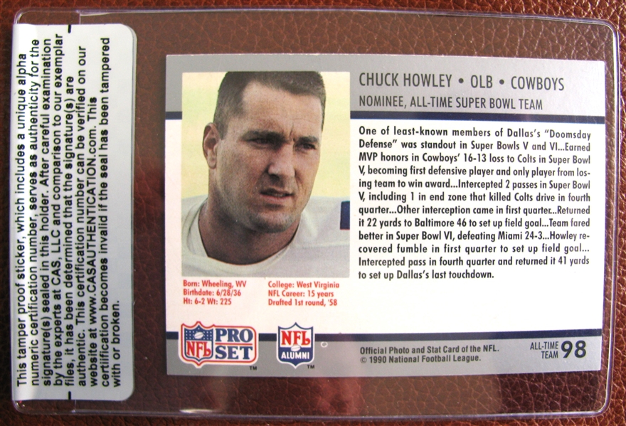 CHUCK HOWLEY SIGNED FOOTBALL CARD /CAS AUTHENTICATED