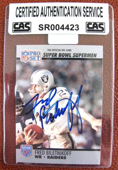 FRED BILETNIKOFF SIGNED FOOTBALL CARD /CAS AUTHENTICATED