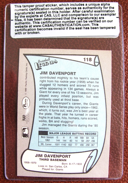 JIM DAVENPORT SIGNED BASEBALL CARD /CAS AUTHENTICATED