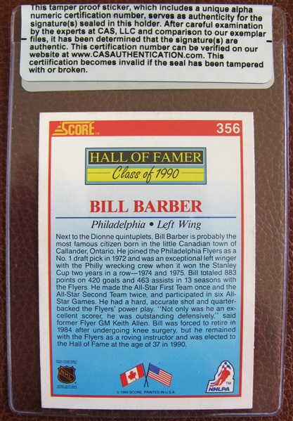 BILL BARBER SIGNED HOCKEY CARD w/CAS AUTHENTICATED