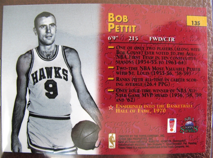 BOB PETTIT SIGNED BASKETBALL CARD w/CAS AUTHENTICATED