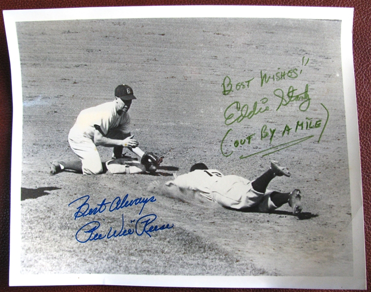 PEE WEE REESE & EDDIE STANKY OUT BY A MILE SIGNED PHOTO w/JSA 