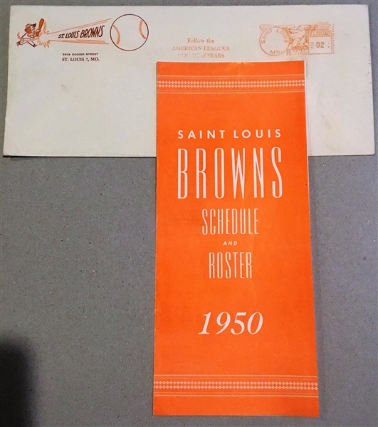 1950 ST. LOUIS BROWNS SCHEDULE & ROSTER BOOKLET w/MAILING ENVELOPE