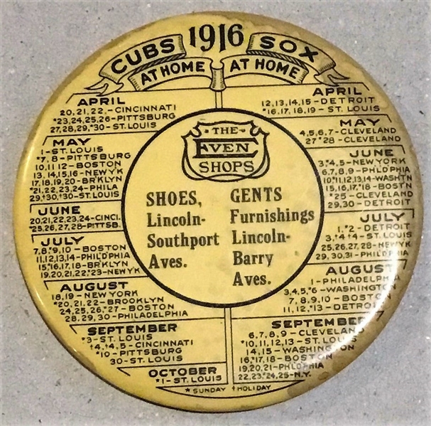 1916 CHICAGO CUBS & WHITE SOX ADVERTSING SCHEDULE PIN/MIRROR