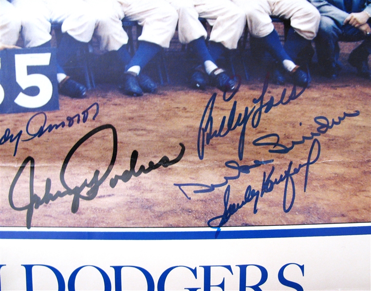 1955 BROOKLYN DODGERS WORLD CHAMPIONS SIGNED POSTER - KOUFAX - REESE - SNIDER ECT. w/ CAS COA