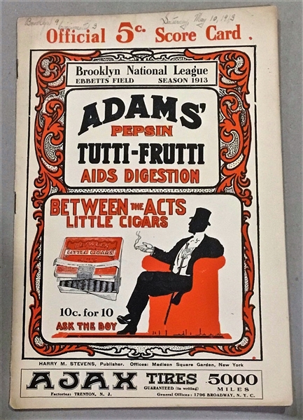 1913 BROOKLYN DODGERS vs CINCINNATI REDS PROGRAM-1st YEAR OF EBBETS FIELD