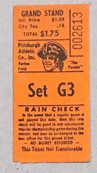 1970 THE LAST GAME AT FORBES FIELD PIRATE PROGRAM & TICKET STUB