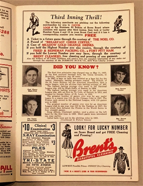 1940 PITTSBURGH PIRATES PROGRAM-1st EVER NIGHT GAME @ FORBES FIELD