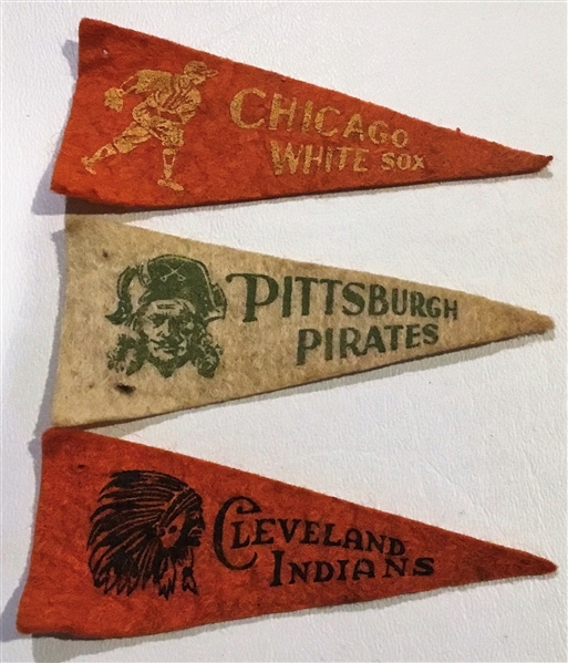 VINTAGE mini PENNANT LOT OF 3- PIRATES/INDIANS & WHITE SOX