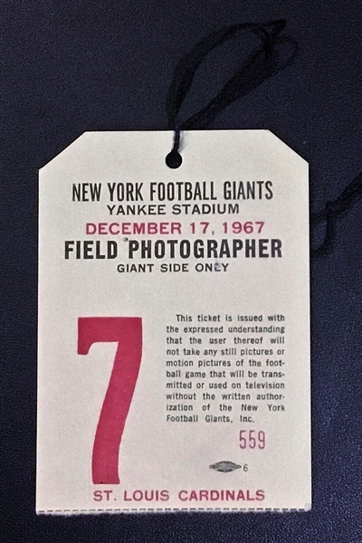 1967 NEW YORK GIANTS vs ST. LOUIS CARDINALS PRESS PASS