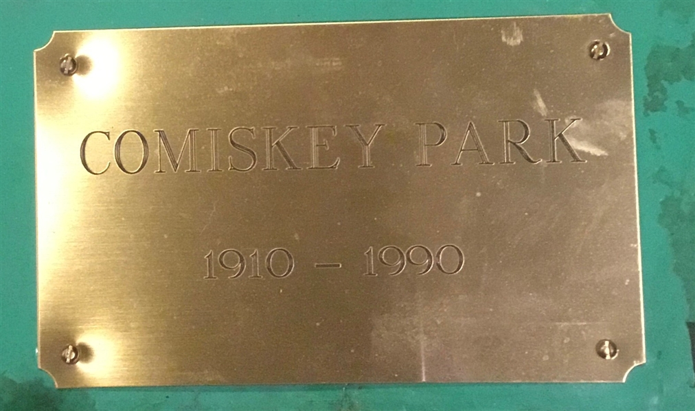 VINTAGE ORIGINAL COMISKEY PARK SEAT BACK SLAT w/PLAQUE