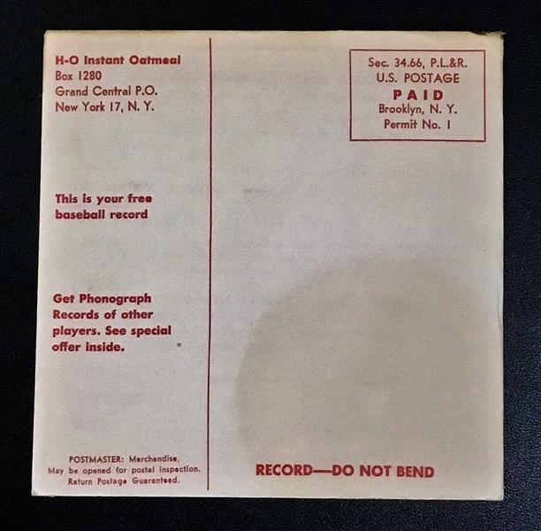 50's ROY CAMPANELLA QUAKER OATS PREMIUM RECORD w/ENVELOPE