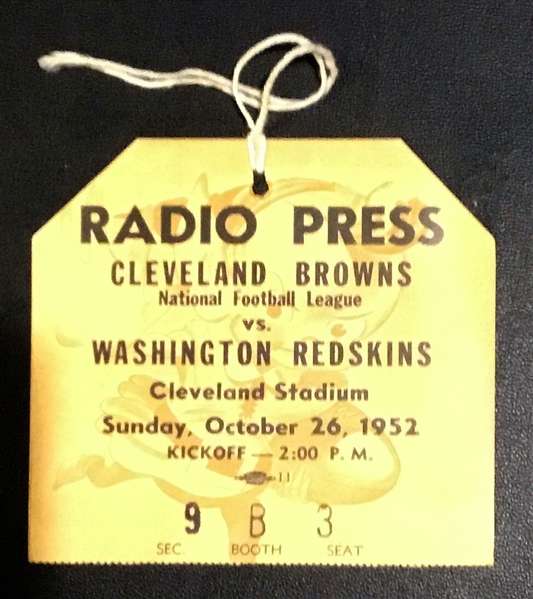 1952 CLEVELAND BROWNS vs WASHINGTON REDSKINS PRESS PASS