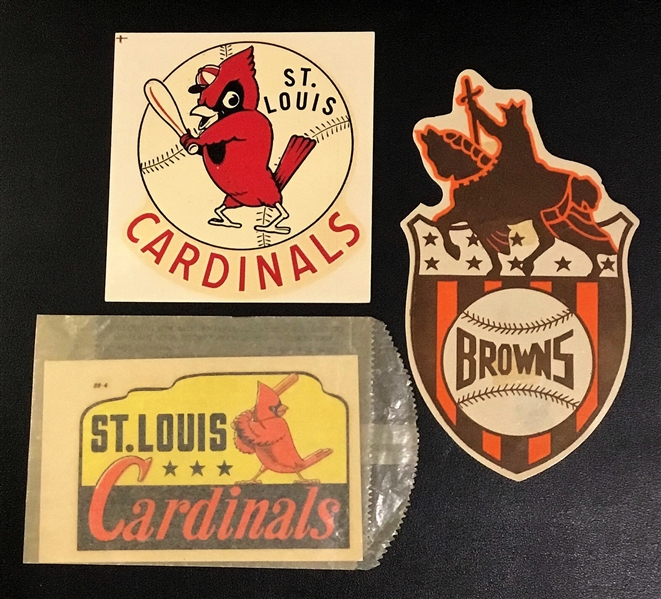 VINTAGE ST. LOUIS CARDINALS & BROWNS DECALS/STICKERS