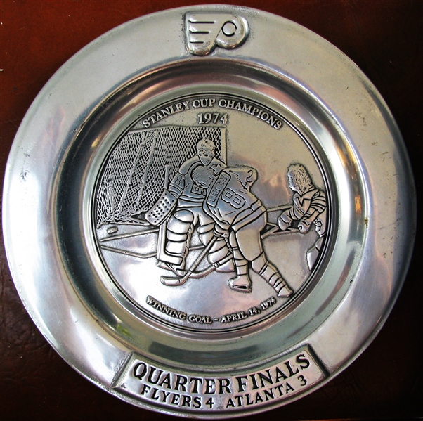 1974 STANLEY CUP CHAMPIONS FLYERS PEWTER QUARTER FINALS PLATE