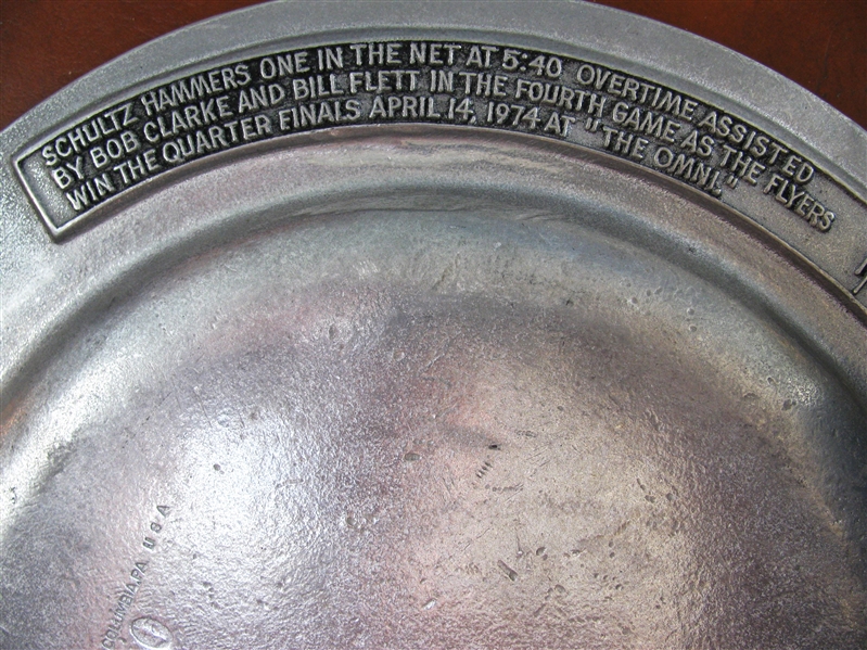 1974 STANLEY CUP CHAMPIONS FLYERS PEWTER QUARTER FINALS PLATE