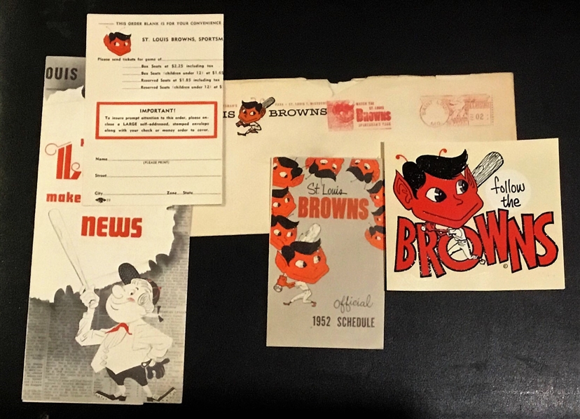 1952 ST LOUIS BROWNS EPHEMERA LOT w/SCHEDULE BOOKLET