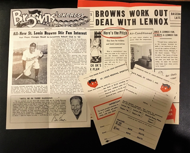 1952 ST LOUIS BROWNS EPHEMERA LOT w/SCHEDULE BOOKLET