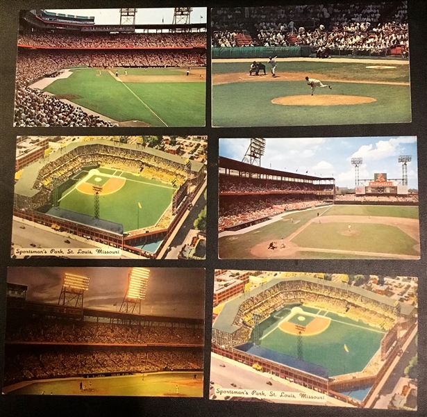 VINTAGE LOT OF 6 ST. LOUIS CARDINALS/BROWNS STADIUM POSTCARDS