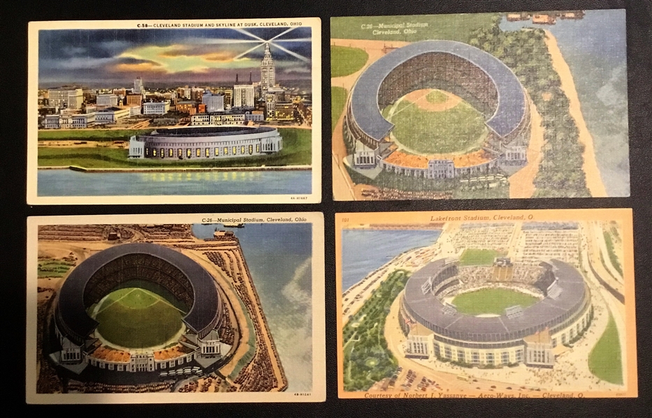 VINTAGE LOT OF 4 CLEVELAND INDIANS STADIUM POSTCARDS