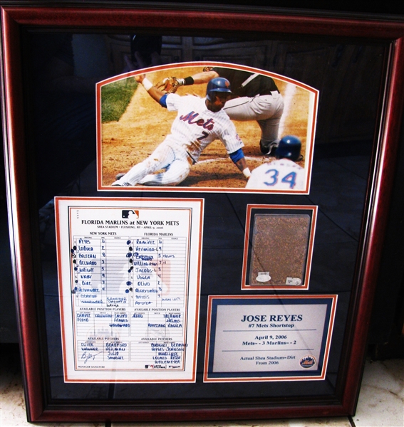 2006 JOSE REYES GAME USED DIRT COLLAGE w/STEINER & METS