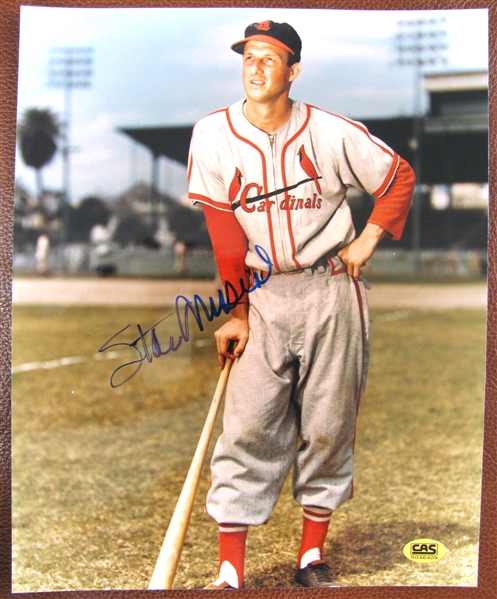 STAN MUSIAL SIGNED COLOR PHOTO w/CAS COA