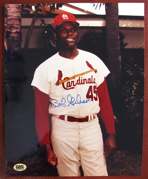 BOB GIBSON SIGNED 8 x 10 COLOR PHOTO w/CAS COA