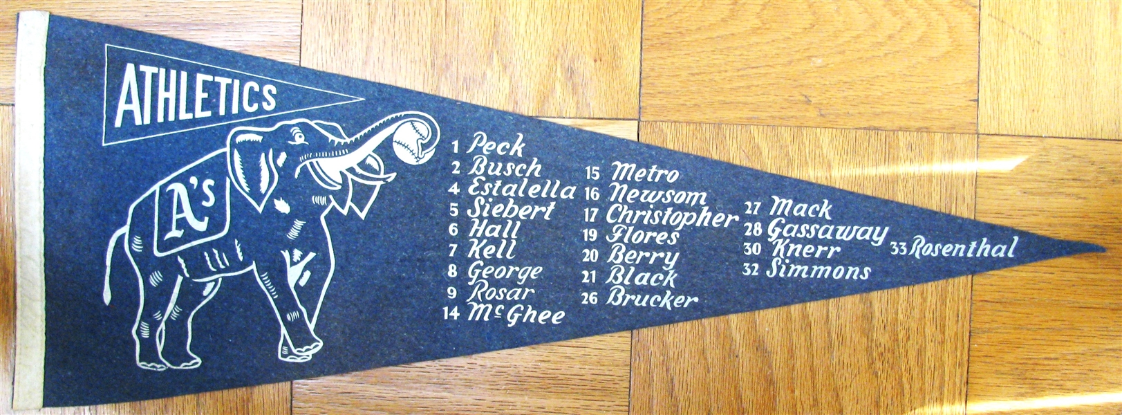 1945 PHILADELPHIA ATHLETICS PENNANT w/PLAYERS NAMES