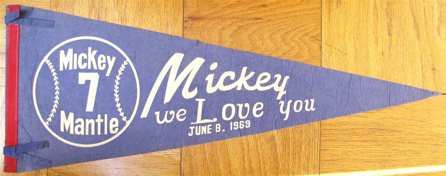 RARE - 1969 MICKEY MANTLE WE LOVE YOU PENNANT